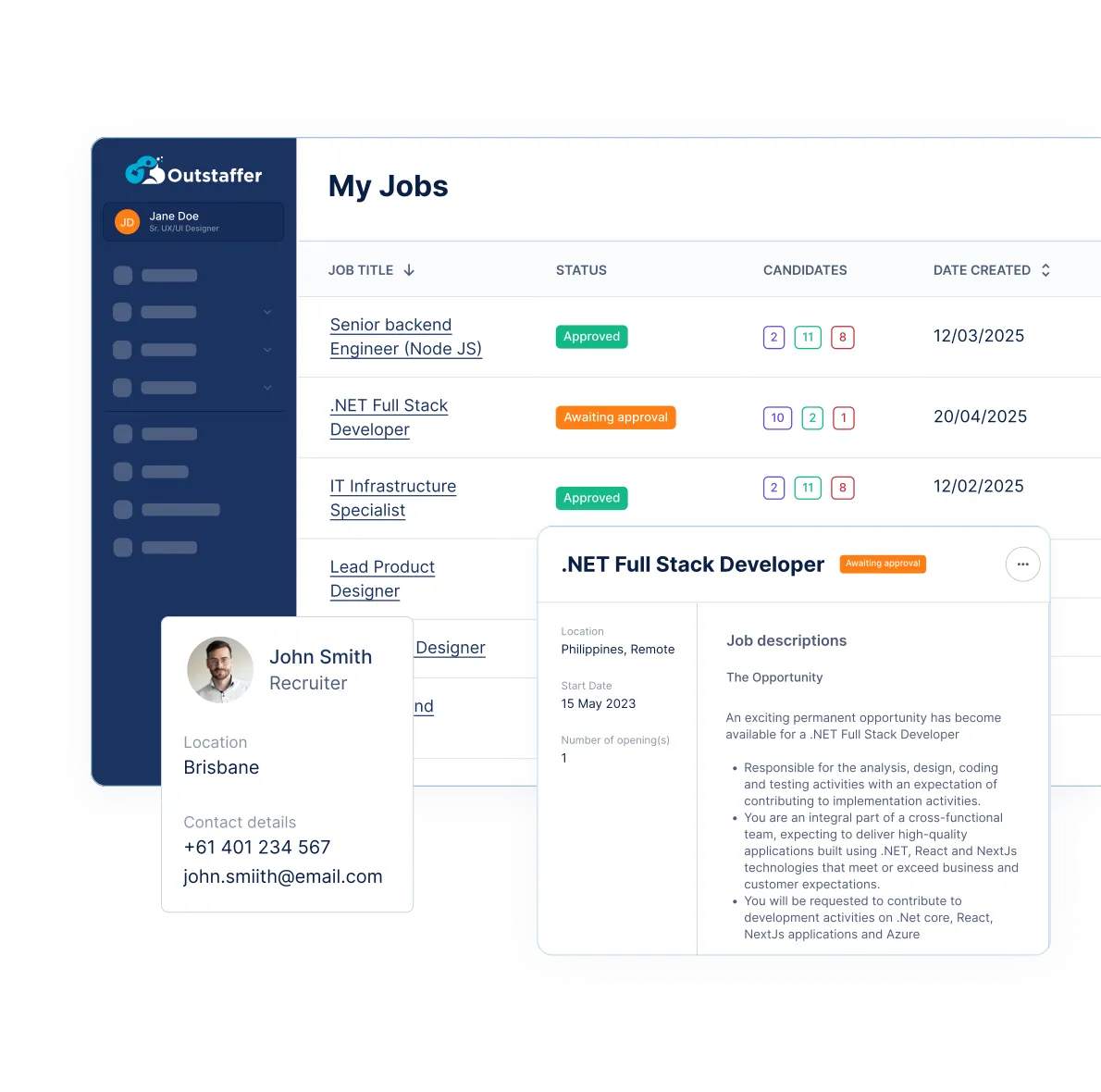 Talent recruitment: recruiter-run search pipeline in the Outstaffer platform