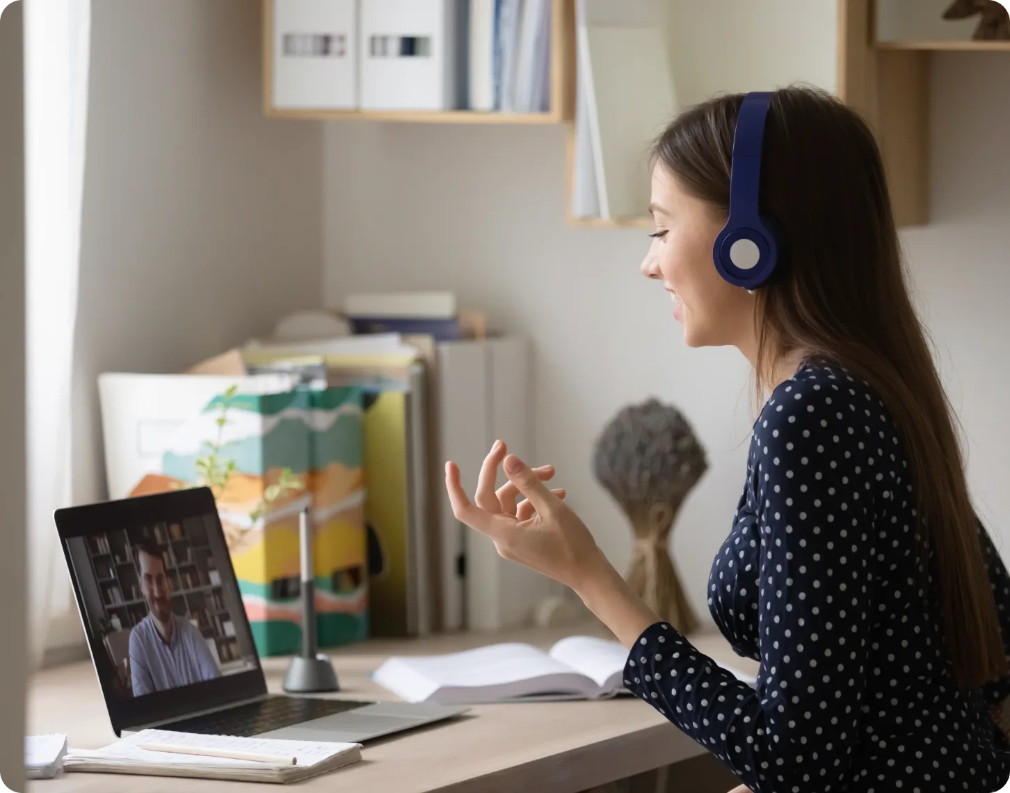 A hiring manager on a video interview with a candidate