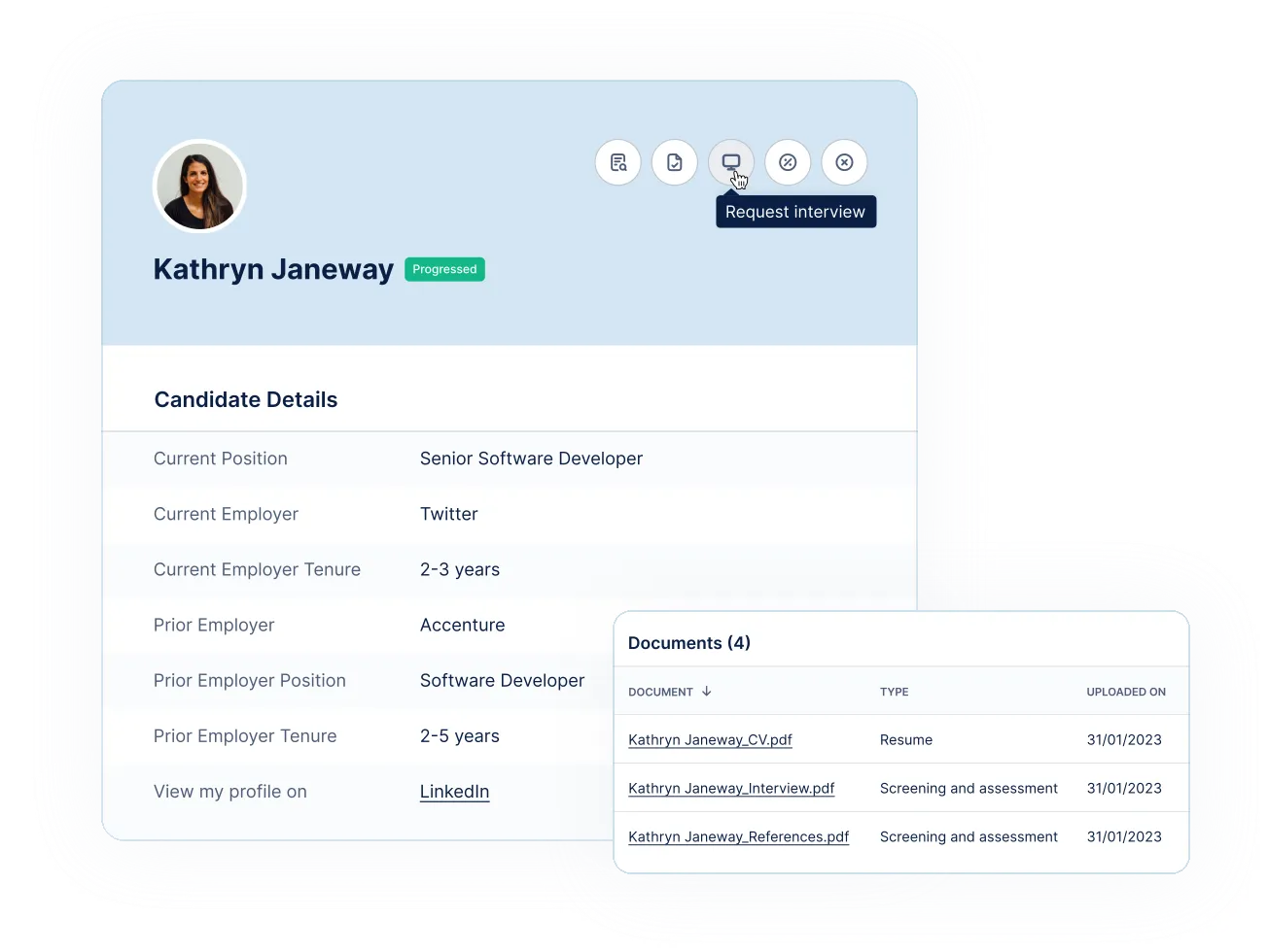 Outstaffer platform: candidate profile with details and documents