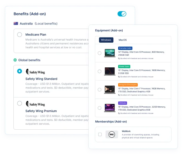 Outstaffer platform: benefits and equipment add-ons for a job package